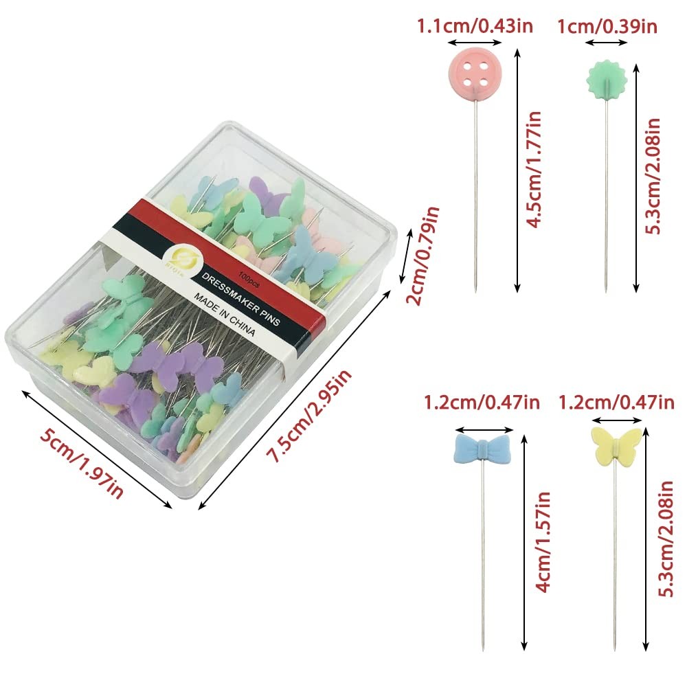 400 pcs Sewing Pins Flat Head Straight Pins, Bow Shape, Tooth Shape, Button, ...