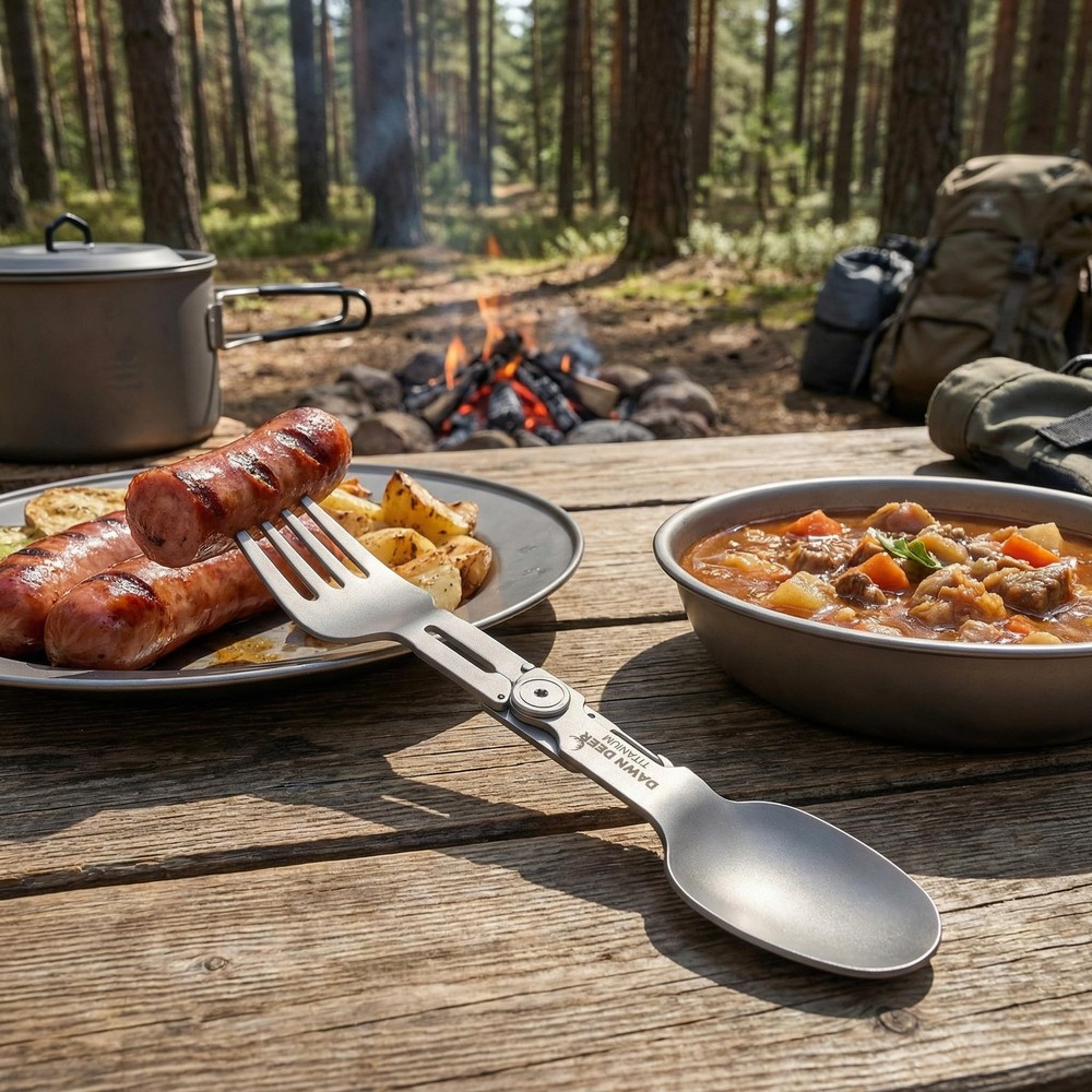 Titanium 2in1 Folding Spork for Camping, Hiking, Backpacking Lightweight