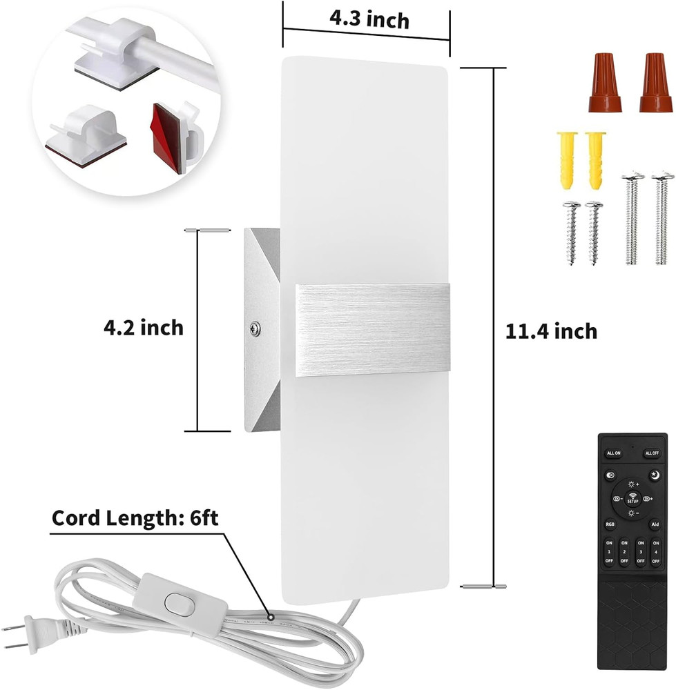 Plug in Wall Sconces with Stepless Adjustable 3000K-6500K Colors and 10%-100% Br