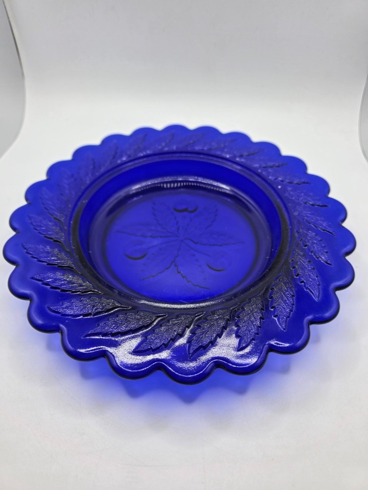 L G Wright Glass Blue Butter Dish Bottom replacement piece 3 cherry round  7.75"