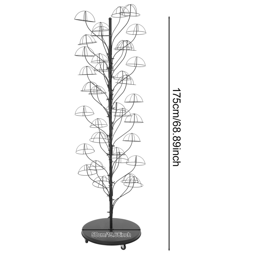 35-hanger Hat Display Stand, Black Floor-Standing Hat Display Rack with Wheels