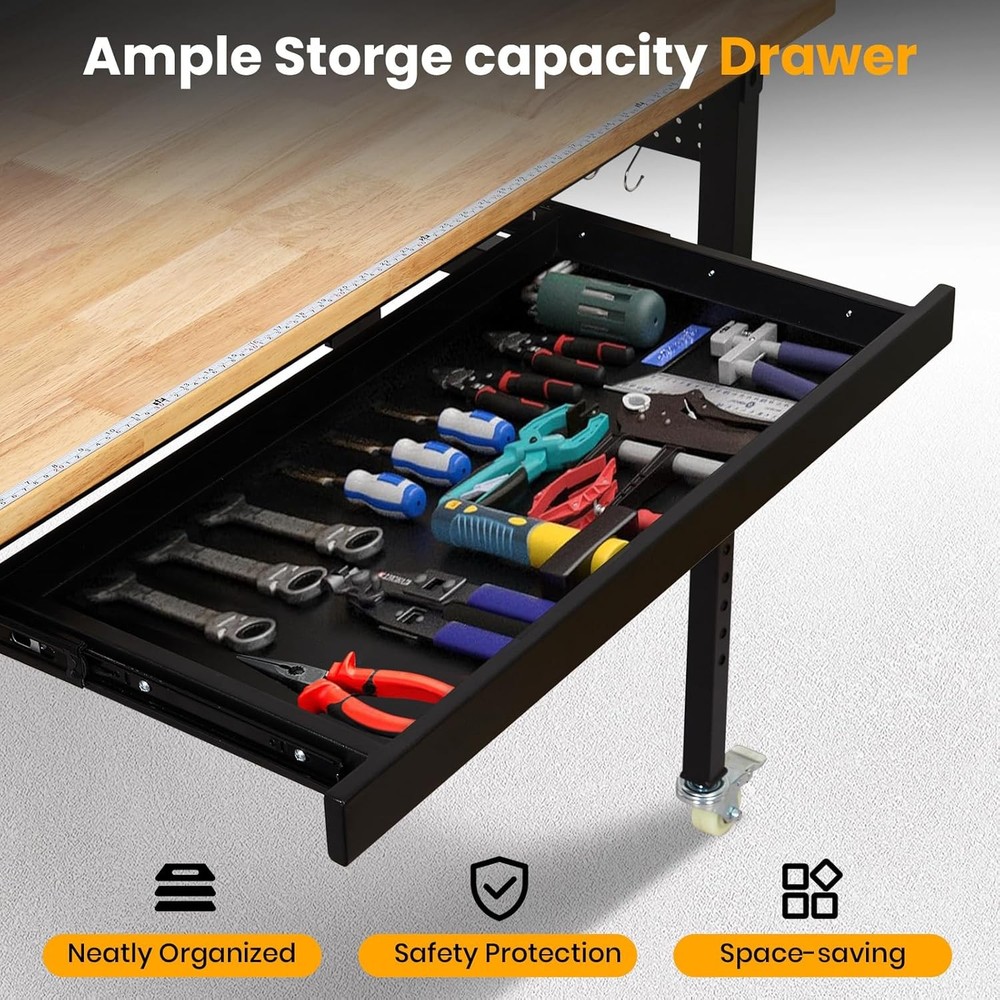 60" Adjustable Workbench with Drawer Work Table for Garage, Office, Home