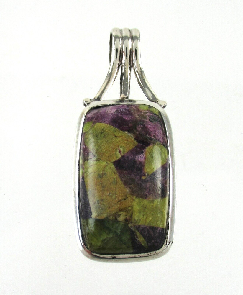 .925 Sterling Silver Atlantisite Statement Pendant Cushion Shaped Elongated