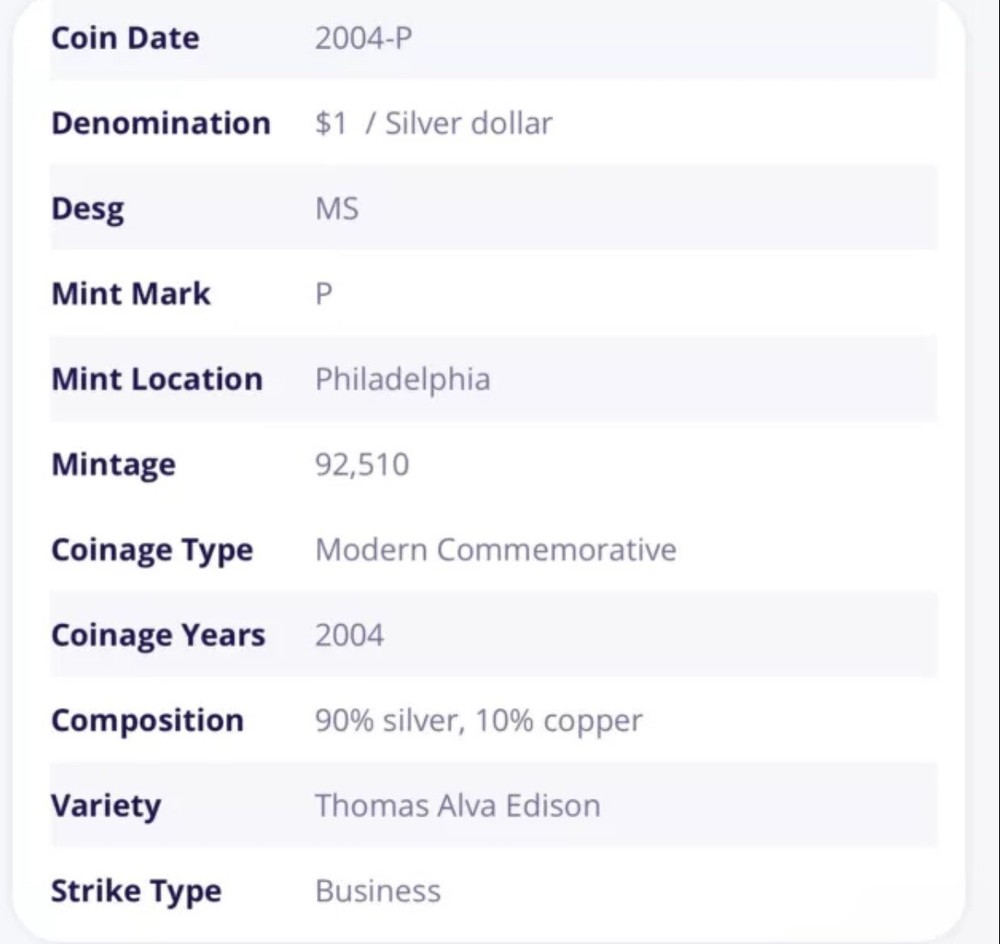 2004 P THOMAS EDISON COMMEMORATIVE SILVER DOLLAR PCGS MS70 MERCANTI SIGNED