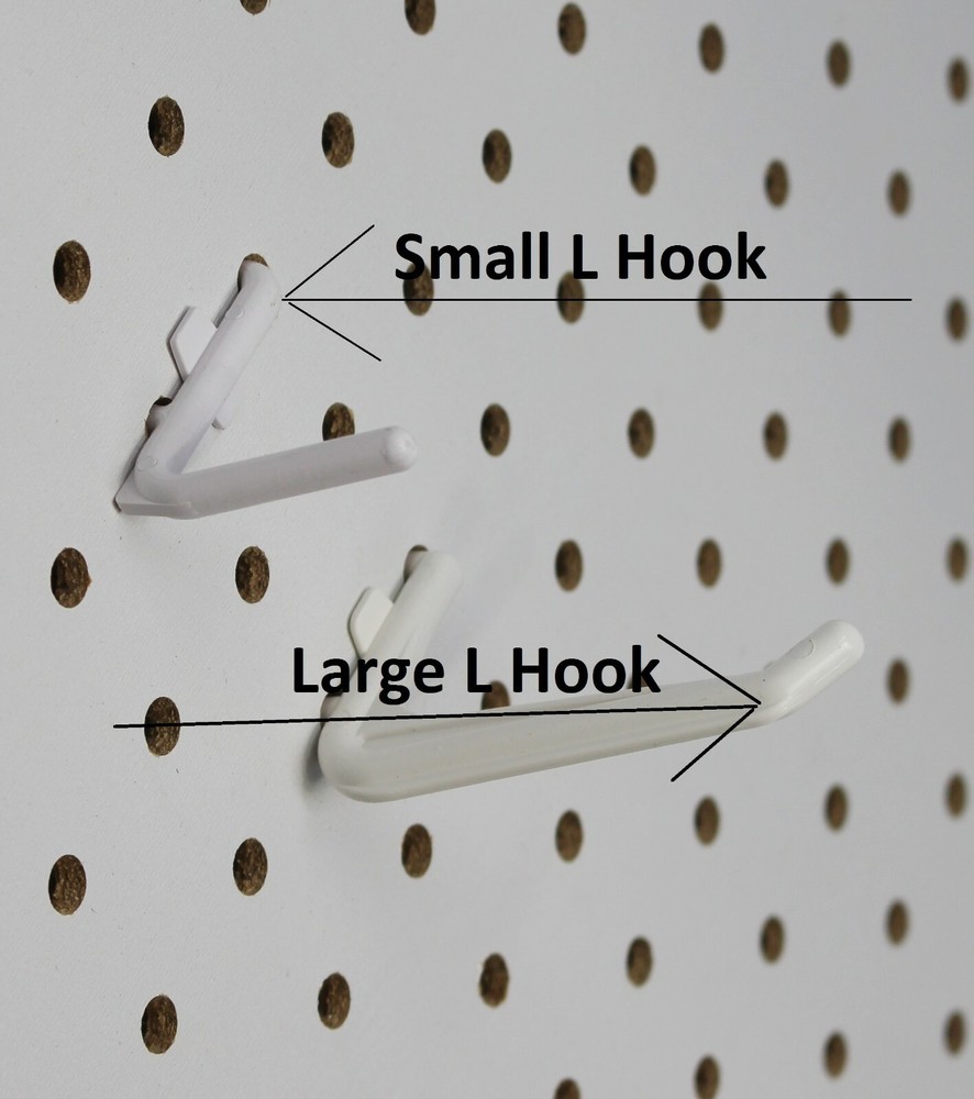 Plastic JUMBO White L HOOK Peg Board Kit Tool Storage Craft Hooks Pick A Pack