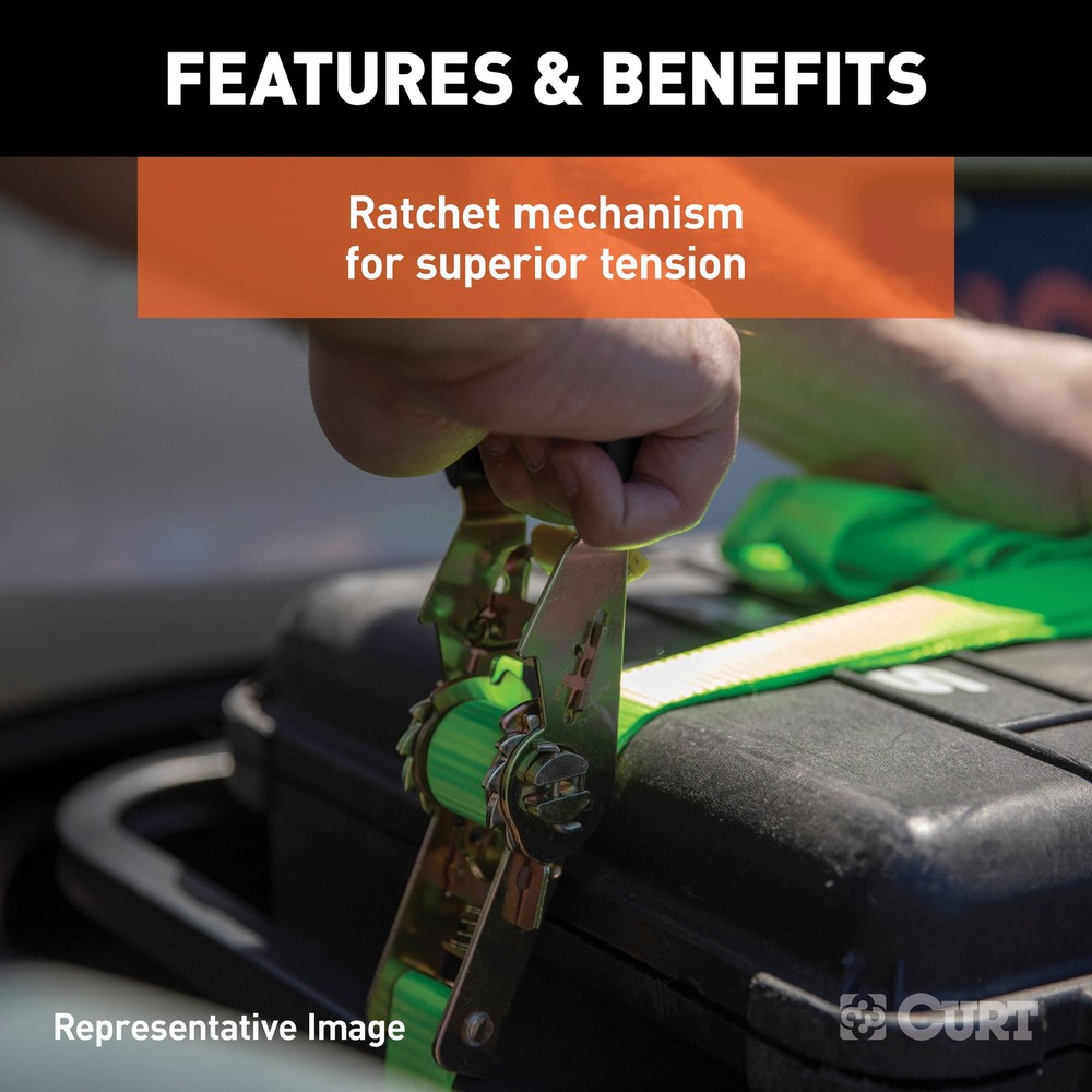 Curt-16' Lime Green Cargo Strap with S-Hooks (1,100 lbs.)