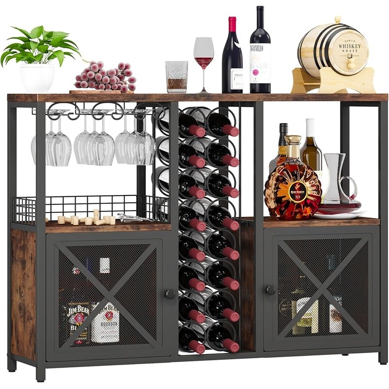 Multifunctional Wine Bar Cabinet Storage Console Table Adjustable Feet Home Bar