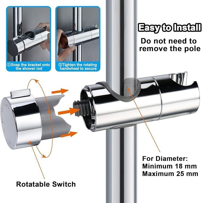 Universal Adjustable Shower Rail Head Slider Holder Base Bracket Chrome ABS