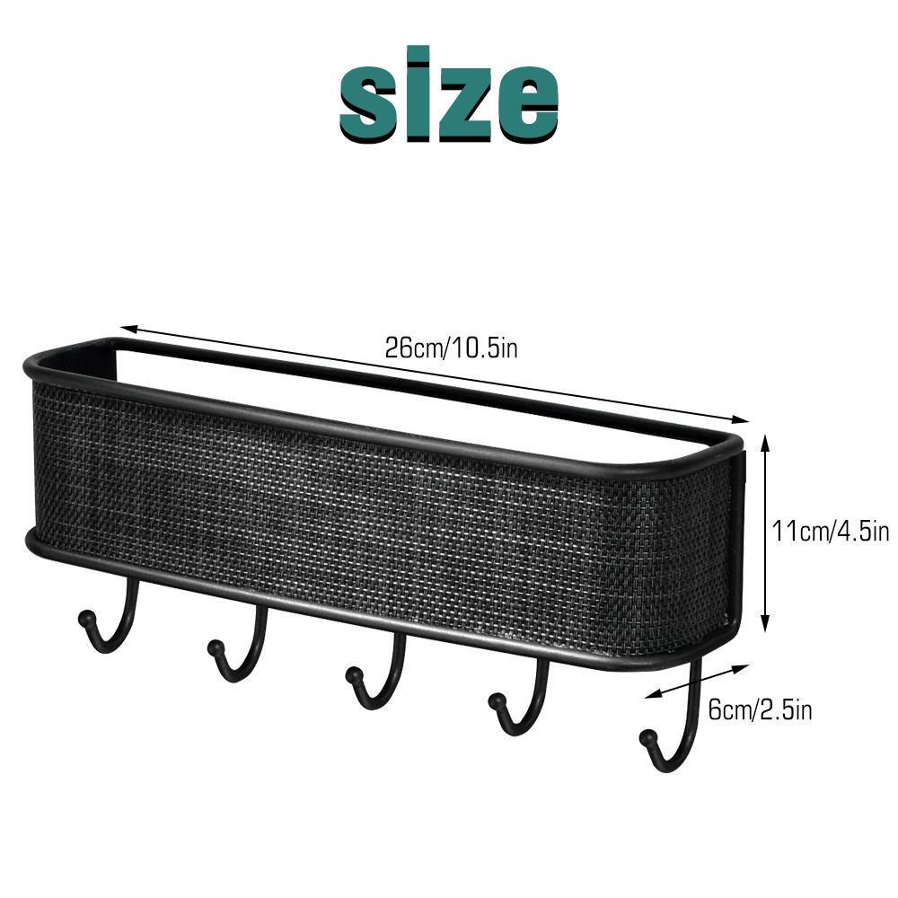 Wall-Mounted Key Holder & Mail Organizer with 5 Hooks - Entryway Storage & Decor