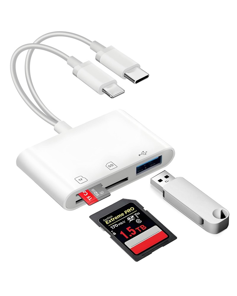 PIYILO SD Card Read for iPhone, USB C Micro Adapter, Memory White