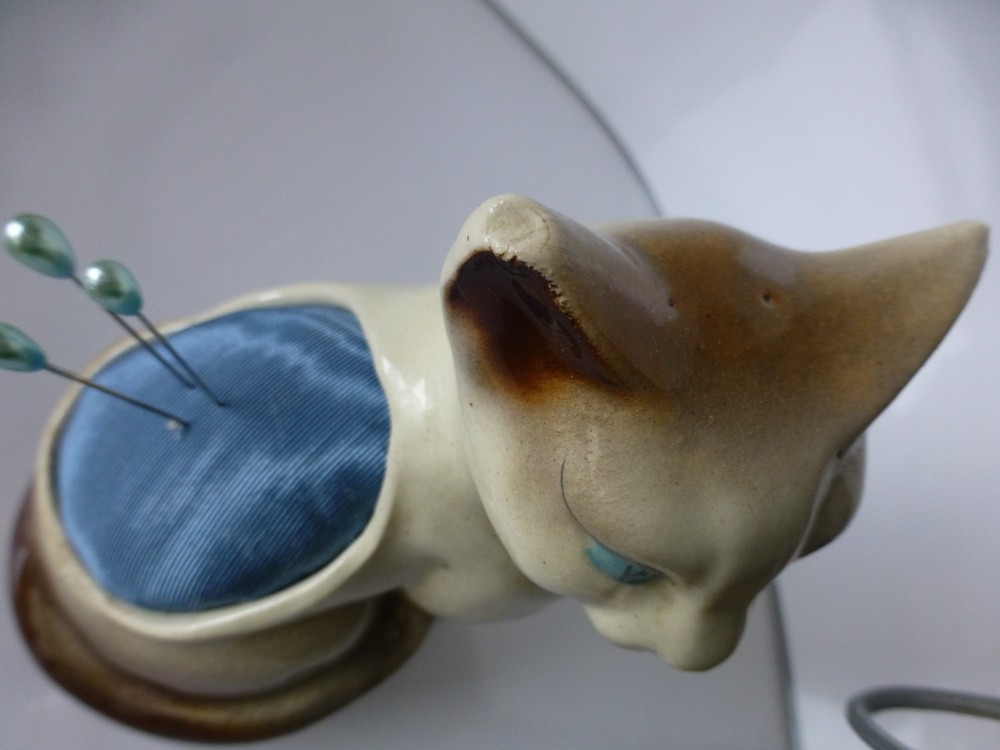 Vintage Siamese Cat Planter Pincushion
