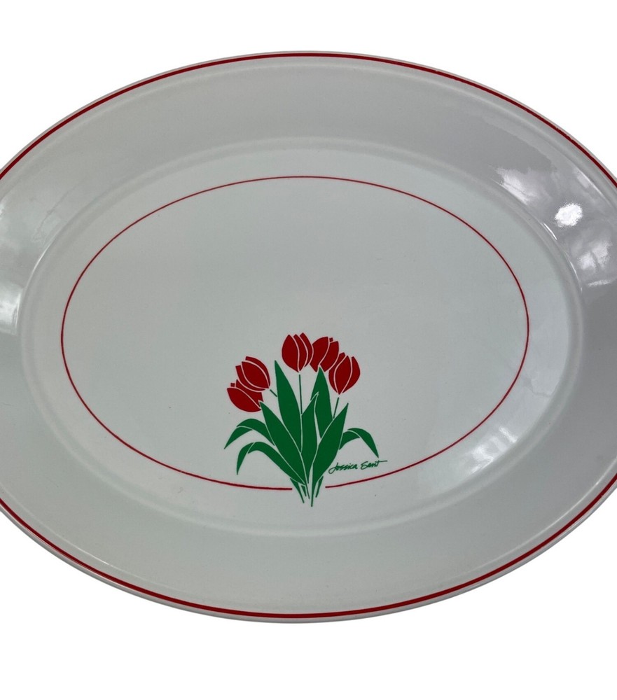 Kilncraft Nova Red Tulip 13" Oval Serving Platter