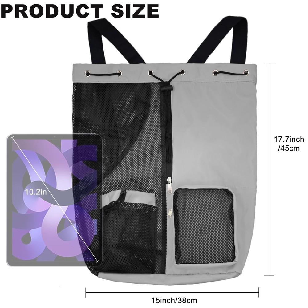 Mesh Beach Backpack with Wet Pocket Drawstring Pool Bag Waterproof Swimming B...
