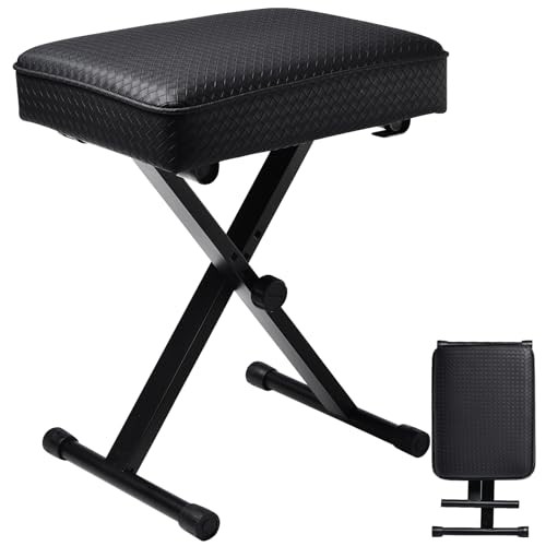 Adjustable Piano Bench Keyboard Stool - Extra Comfortable Piano Bench Black