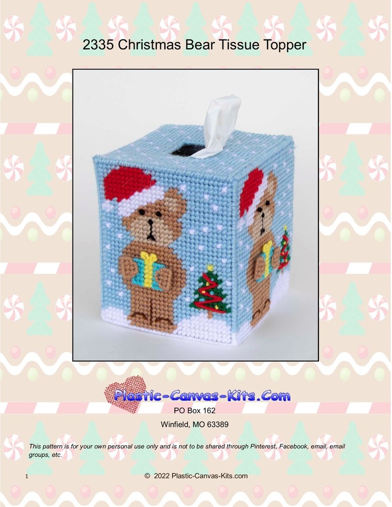 Christmas Bear Tissue Topper-Plastic Canvas Pattern or Kit