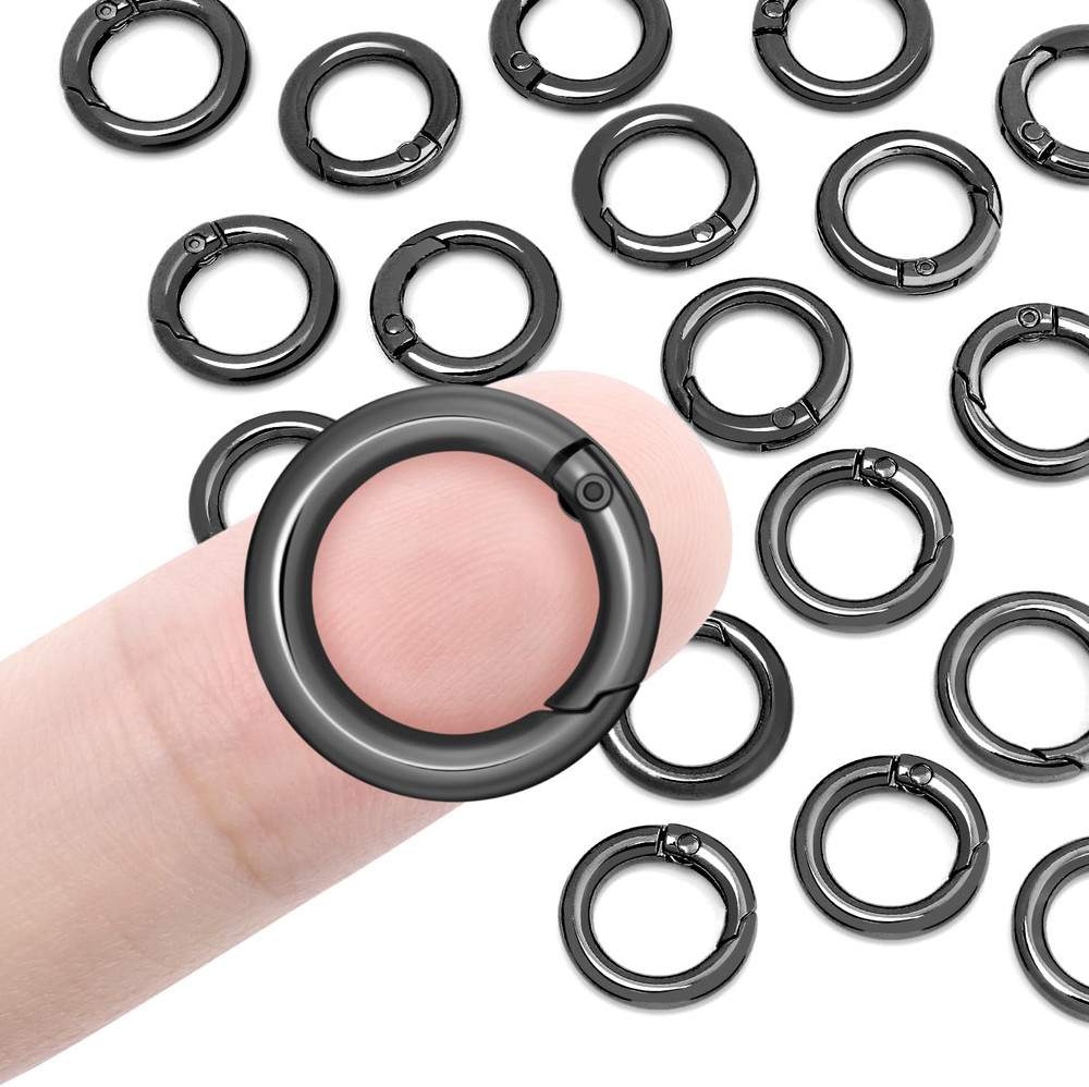 16 Pack Small Metal Spring O Rings for Keychains and Lanyards (11mm Black)