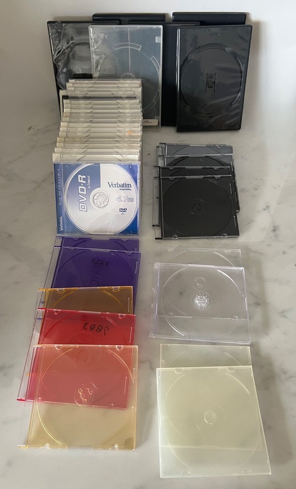 Lot of 37 EMPTY multiple-styles, CD/DVD cases. BARGAIN!!!