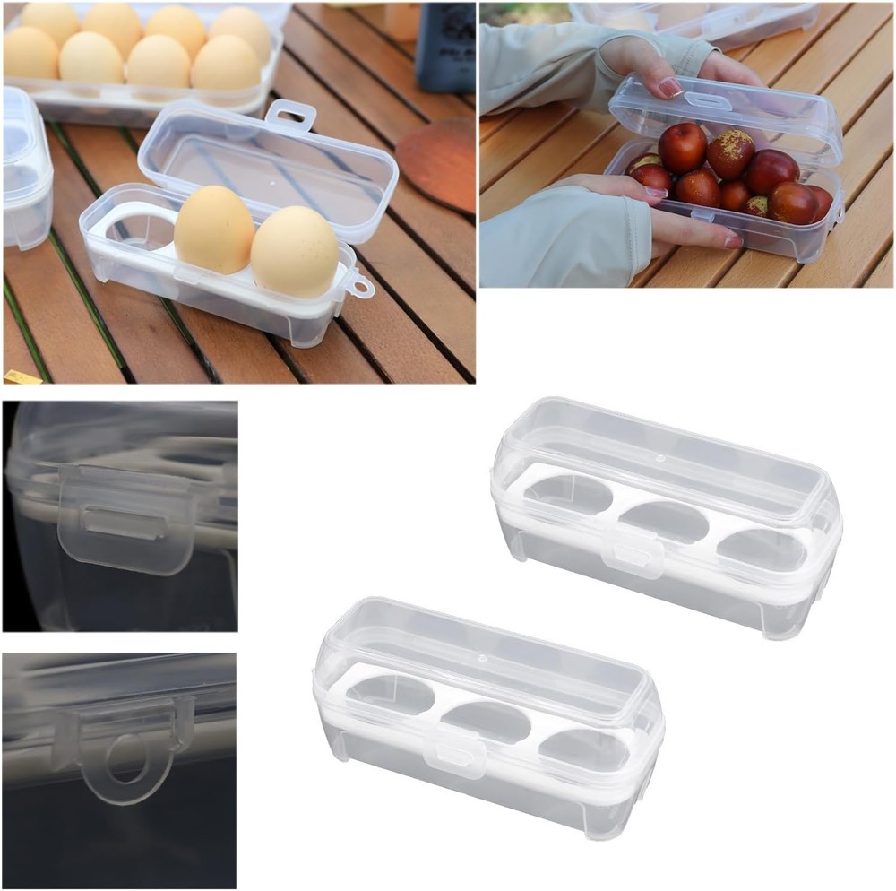 2 Pack Camping Egg Carrier 3 Grids Storage Container Portable Clear