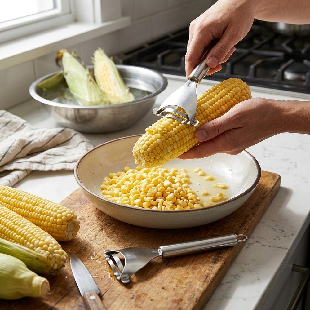 Stainless Steel Corn Stripper Peeler for Fresh Corn on the Cob Kitchen Tool