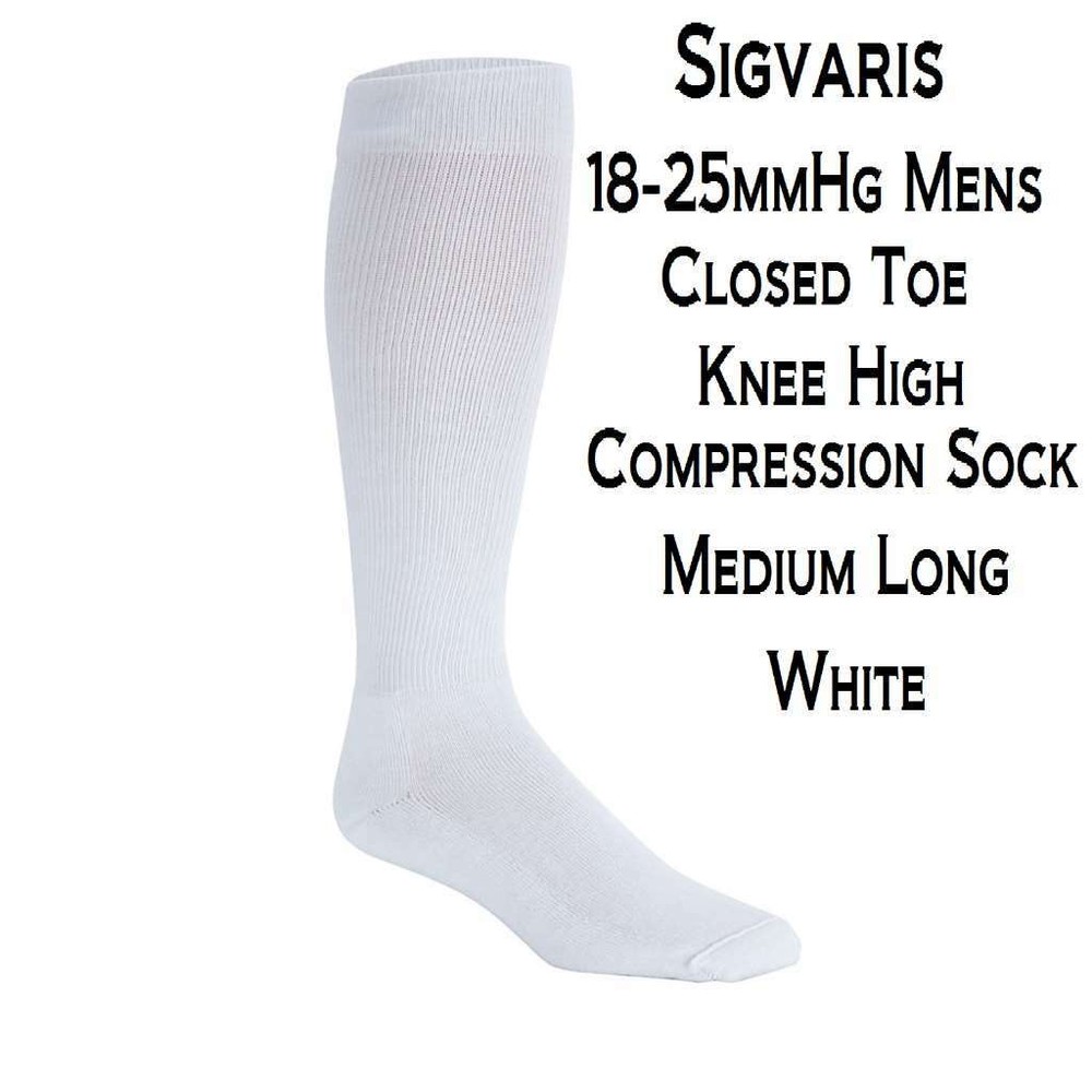 SIGVARIS Men's Diabetic Compression Socks 18-25 (White) Medium Long