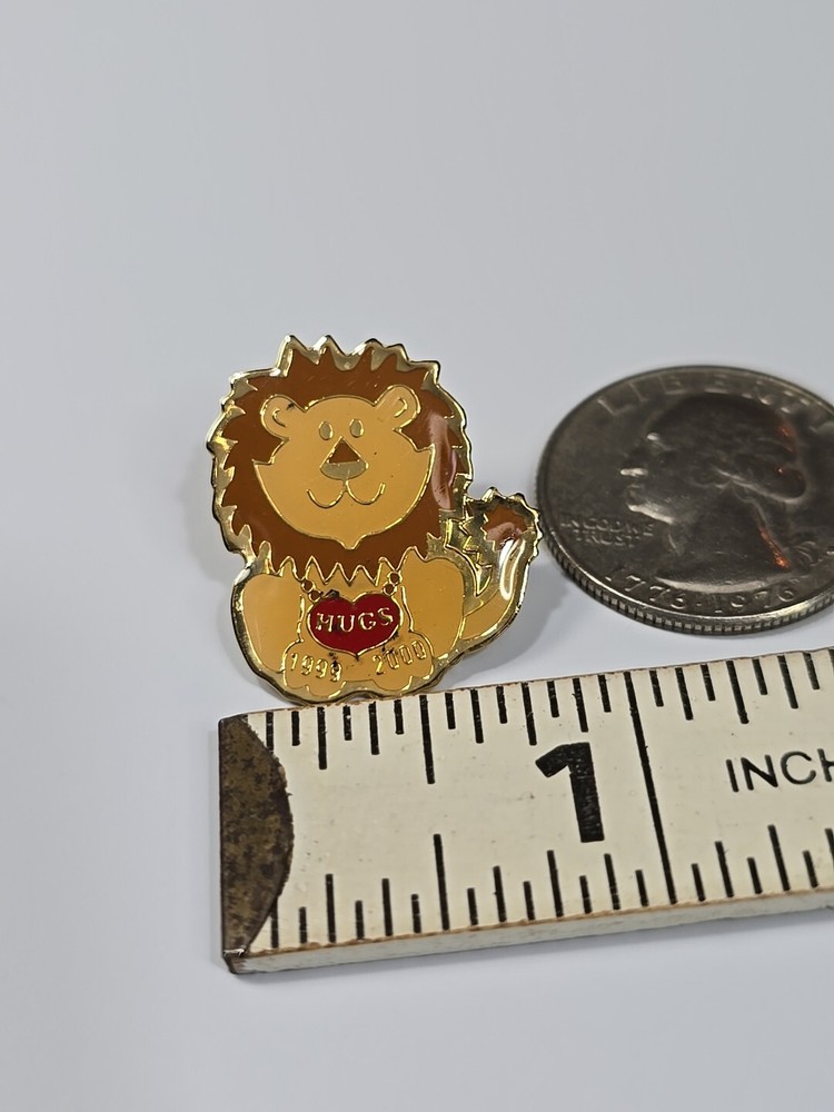 Lion Hugs Lapel Pin Red Heart