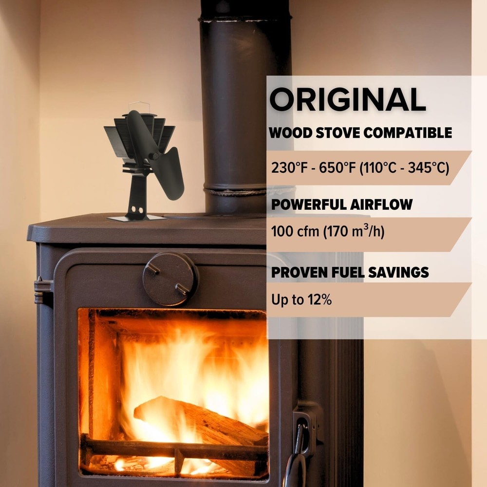 100 CFM Stove Fan - Classic Design for Efficient Warm Air Circulation