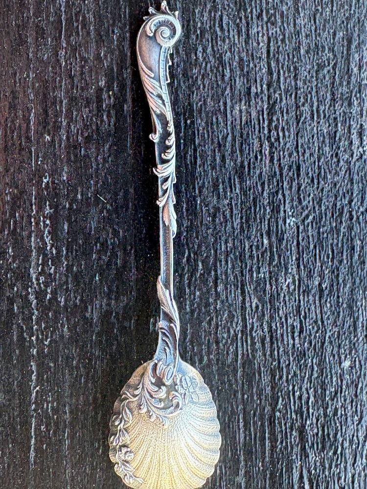Antique 800 Silver Mini Spoon Shell Bowl Apothecary Poison 2.75in