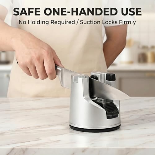 Knife Sharpener for Kitchen Knives, 3-Stage Suction Cup Sharpening Tool for
