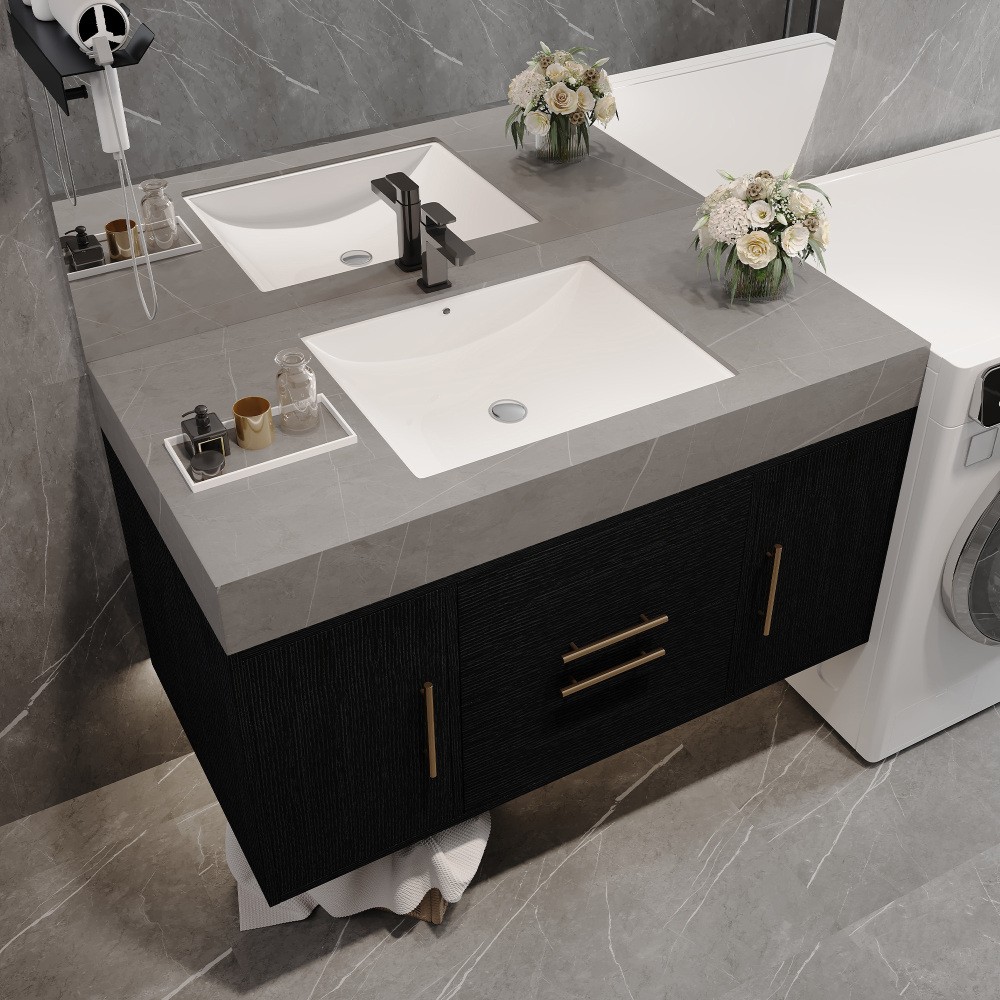 39.4'' Single Floating Bathroom Vanity, Ceramic Sink, 2 Drawers & 2 Cabinets