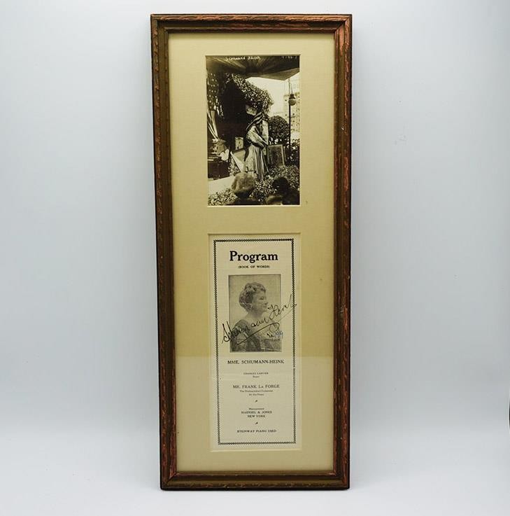Antique Ernestine Schumann-Heink Opera Contralto Signed Program Framed