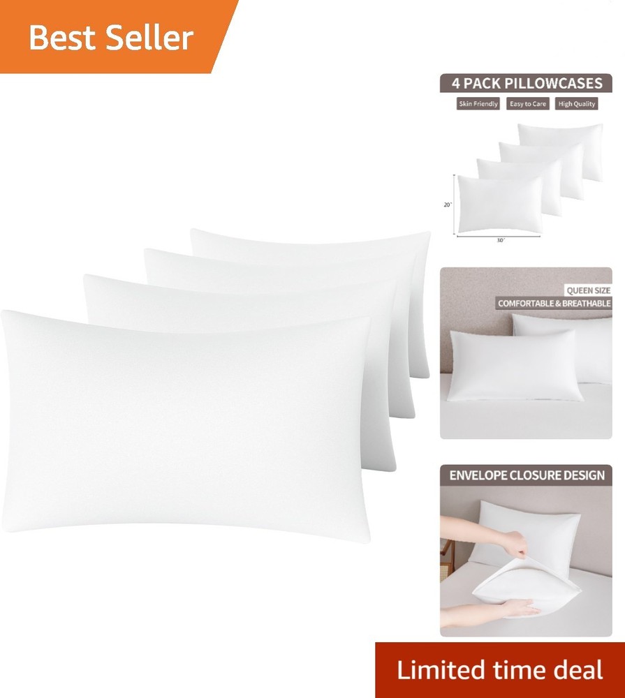 Queen Size Set of 4 Machine Washable Pillow Cases - Smooth Microfiber Elegance