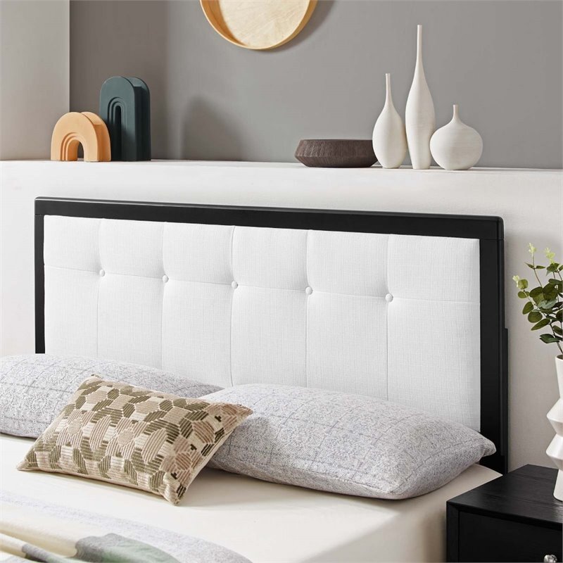 Modway Draper Fabric Tufted Full Headboard in Black and White