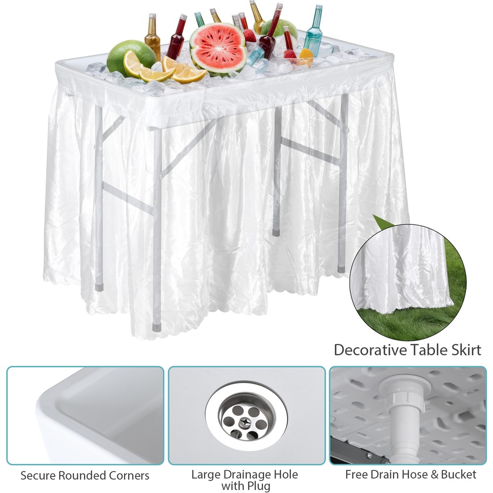 Foldable Party Ice Bin Table with Edge & Skirt Portable Folding Tailgating Table