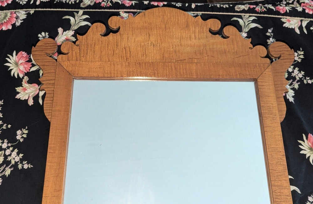 Gorgeous Antique Tiger Striped Maple Chippendale Mirror