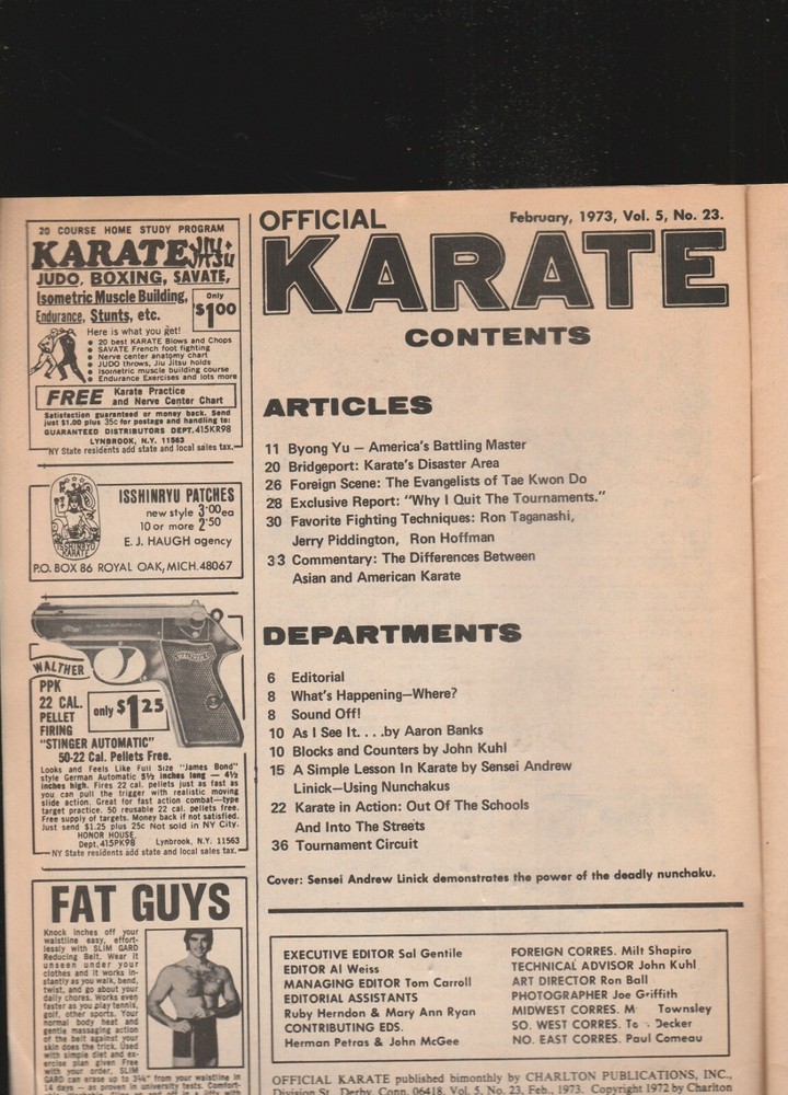 OFFICIAL KARATE MAGAZINE, FEB. 1973