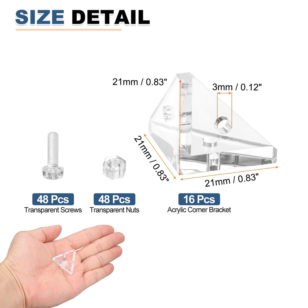 For 16pcs Acrylic Angle Bracket, Triangle Angle Connector with Screws