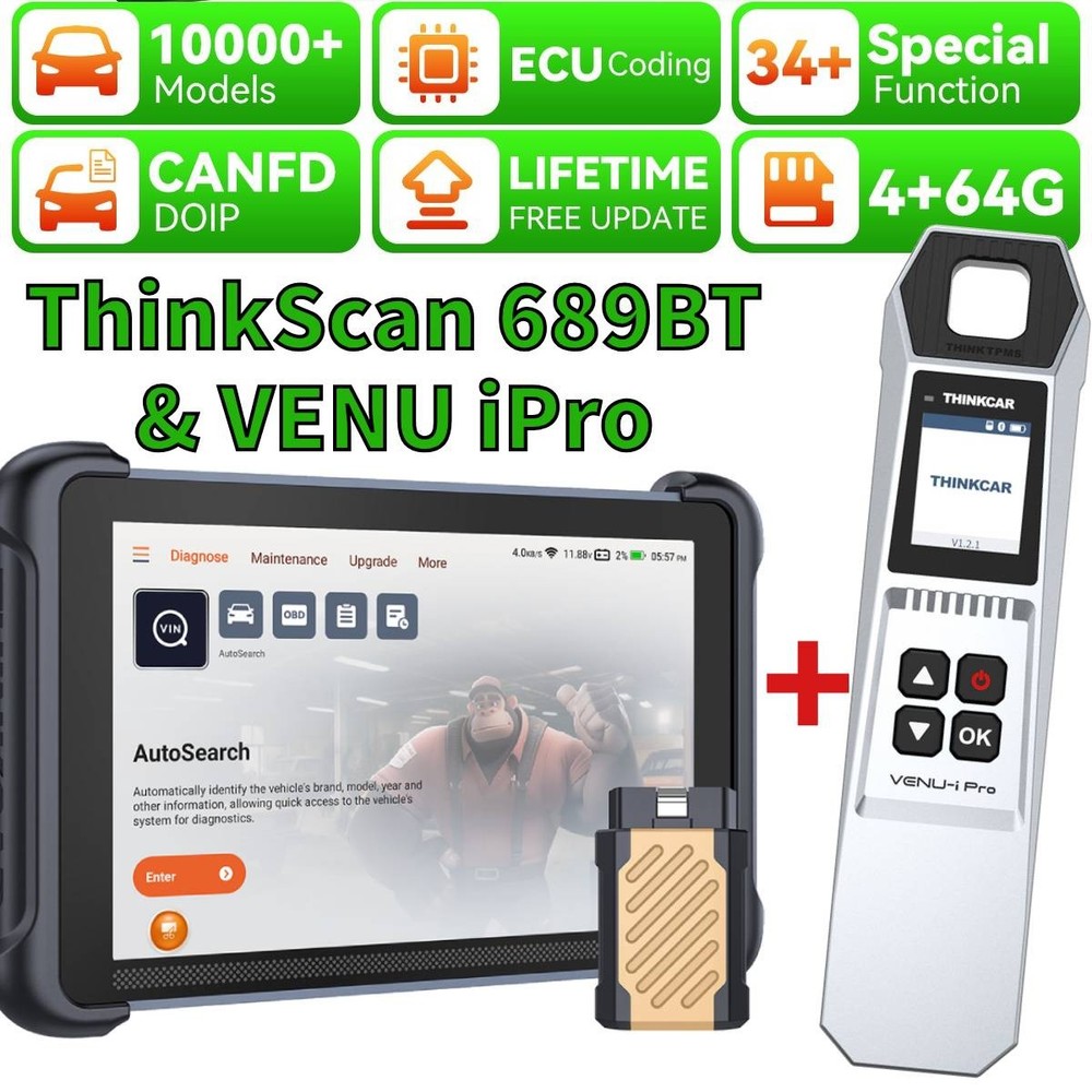 ThinkScan 689BT w/ TPMS Tool Free Update Bidirectional OBD2 Scanner E.CU Coding