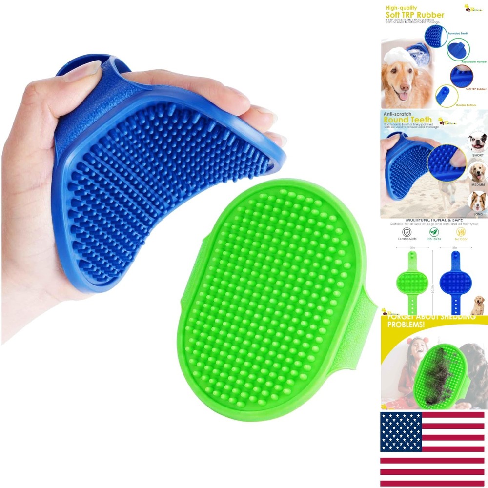 Soft Silicone Pet Grooming Brushes - Adjustable Handle for Dogs & Cats, 2 Pack