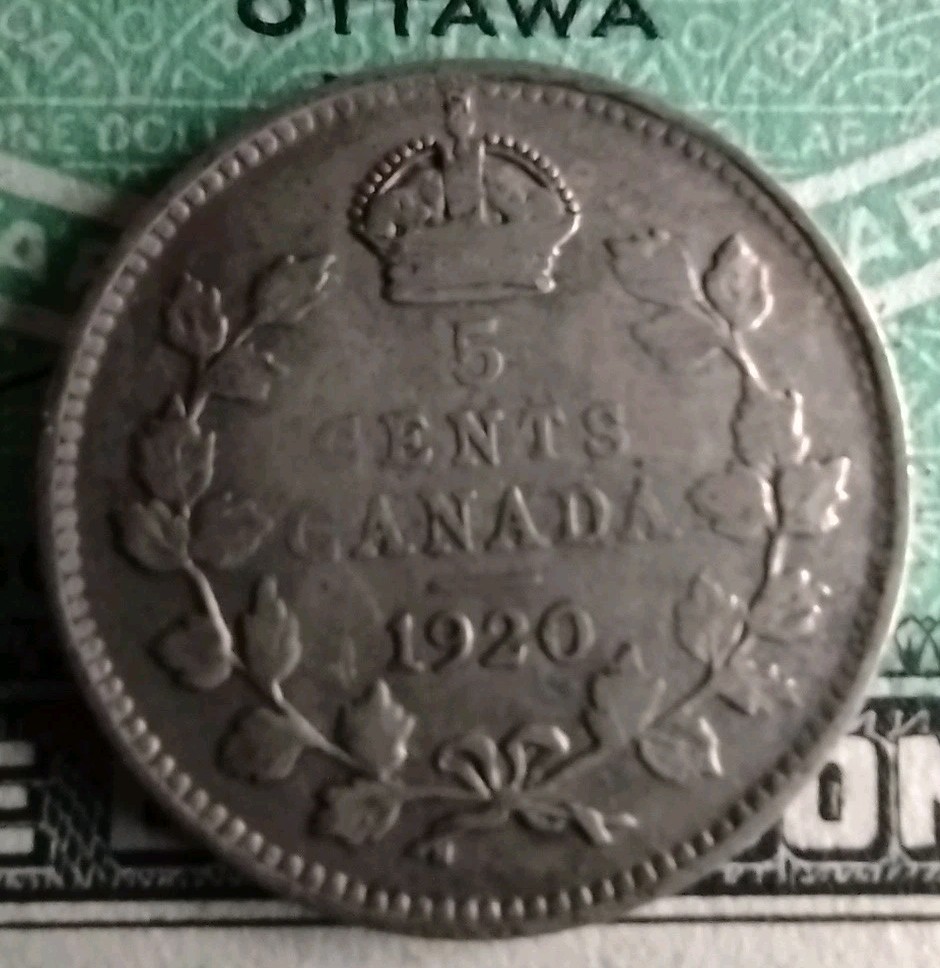 1920 Canada Sterling Silver 5 Cents-Silver Nickel -V656
