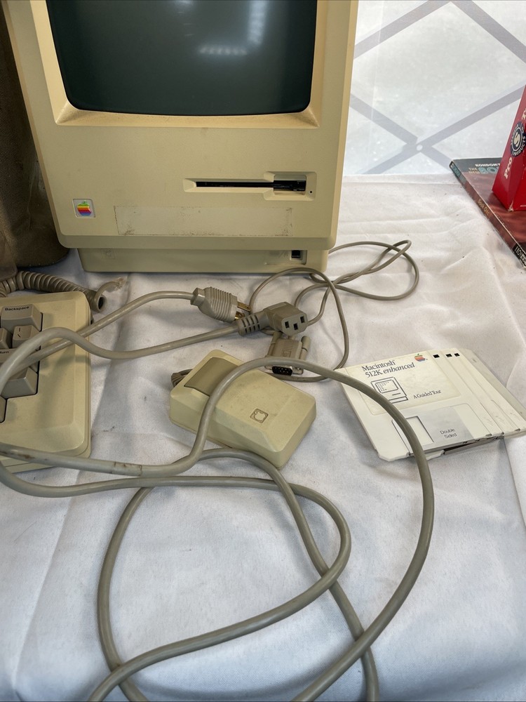 Apple Macintosh 512K Vintage Computer With Original Keyboard, Mouse, & Carry Bag