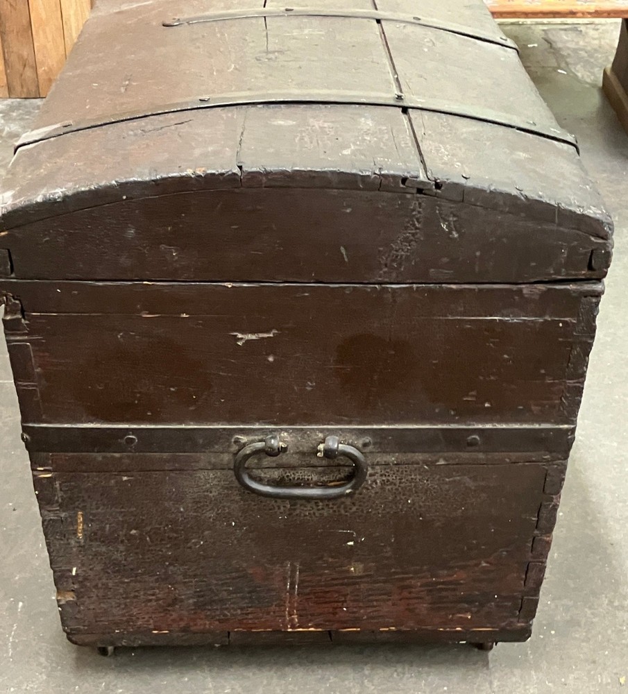 Large Antique Immigrant Trunk on Wheels Dovetailed Stenciling Cedar Lined 1800s