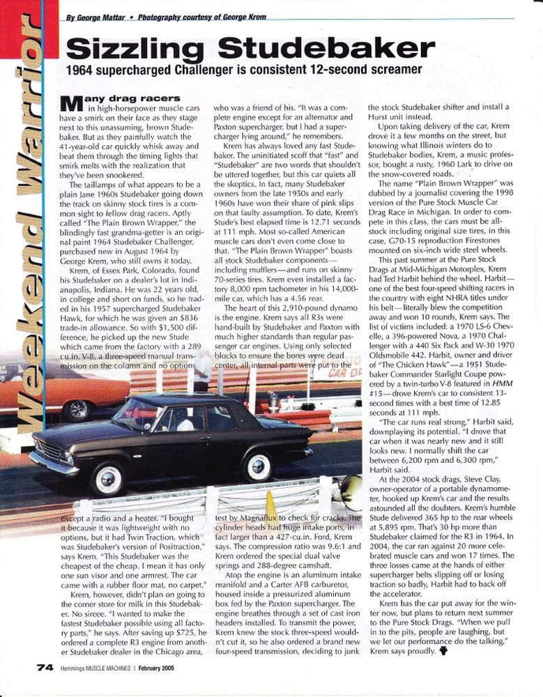 1964 STUDEBAKER / GEORGE KREM ~  GREAT WEEKEND WARRIOR ARTICLE / AD