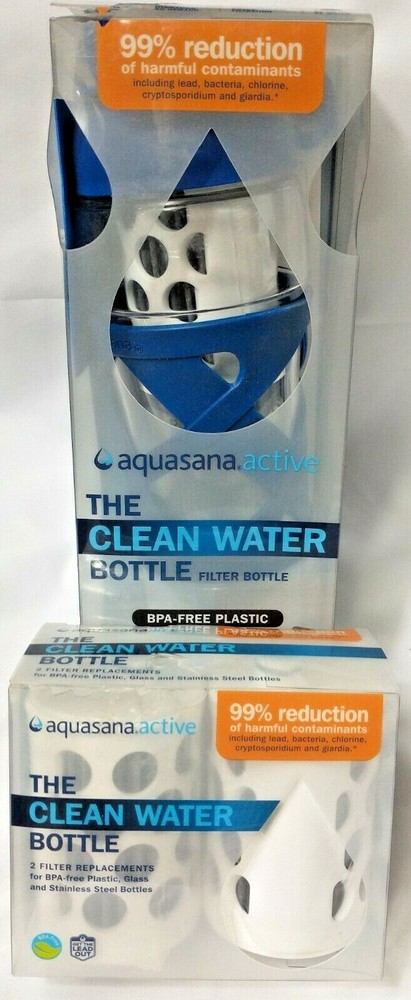 Aquasana Clean Water Filter Bottle Blue + 2 Refills