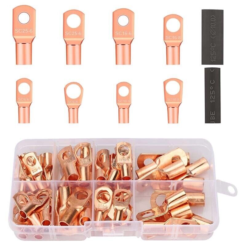 140/60x Car Copper Lug Ring Terminals Cable Electrical Wire Crimp Connectors Kit
