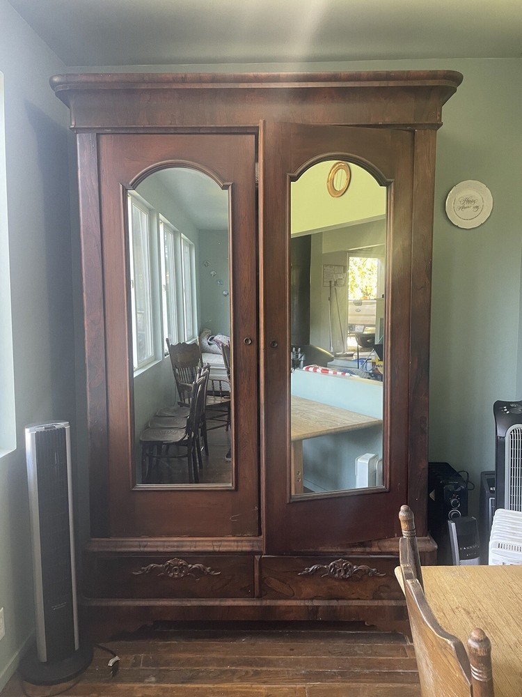 Large Walnut Wood Armoire Closet
