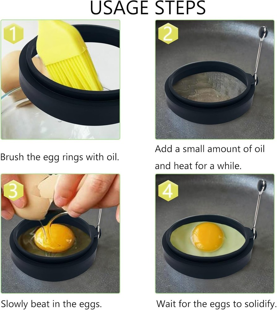 Black Silicone Egg Ring 4 Pack Egg Ring Molds for Fried Egg Non-stick Egg Cook