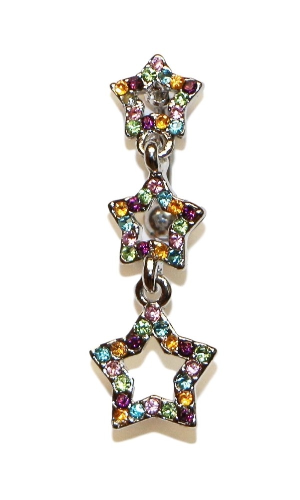 3 star vertical drop reverse dangle surgical steel belly button ring