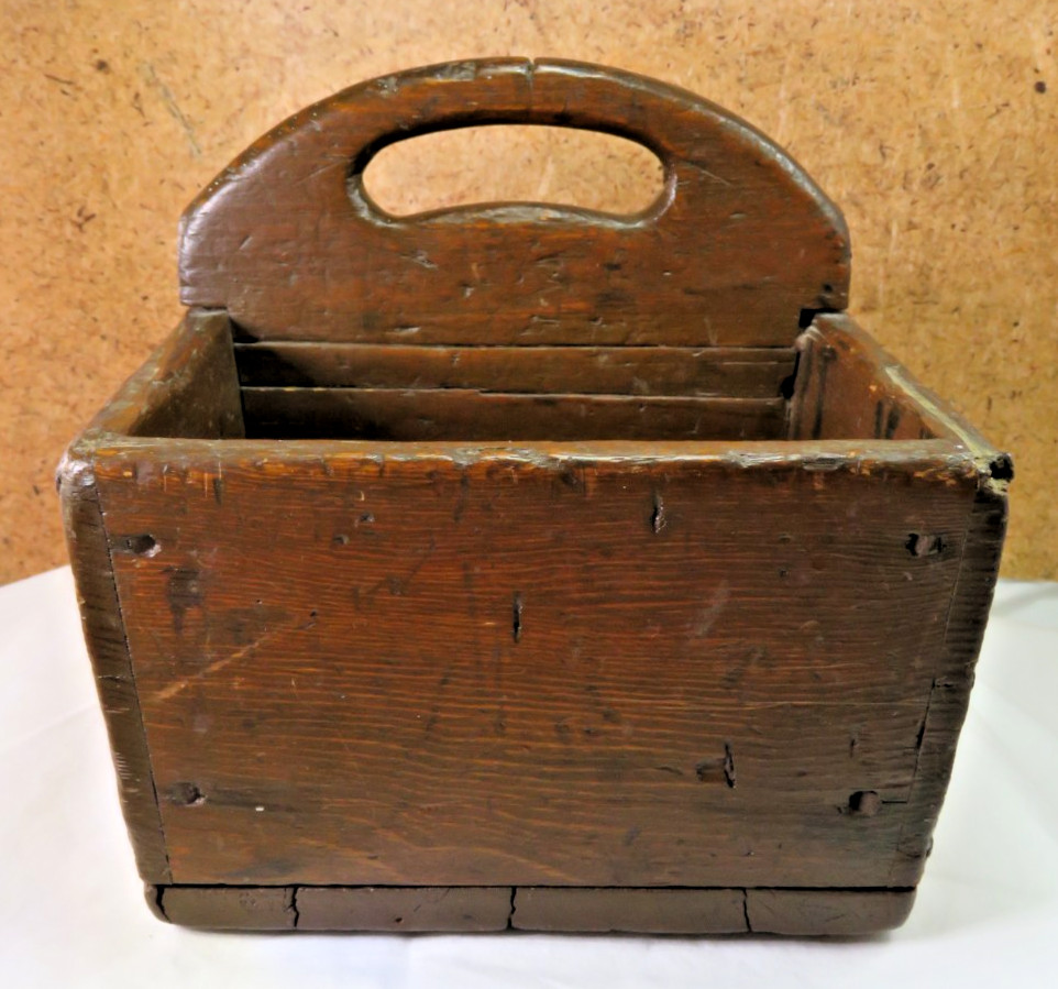Antique Wooden Toolbox w/ Divider & Handle 12" x 7" SOLID