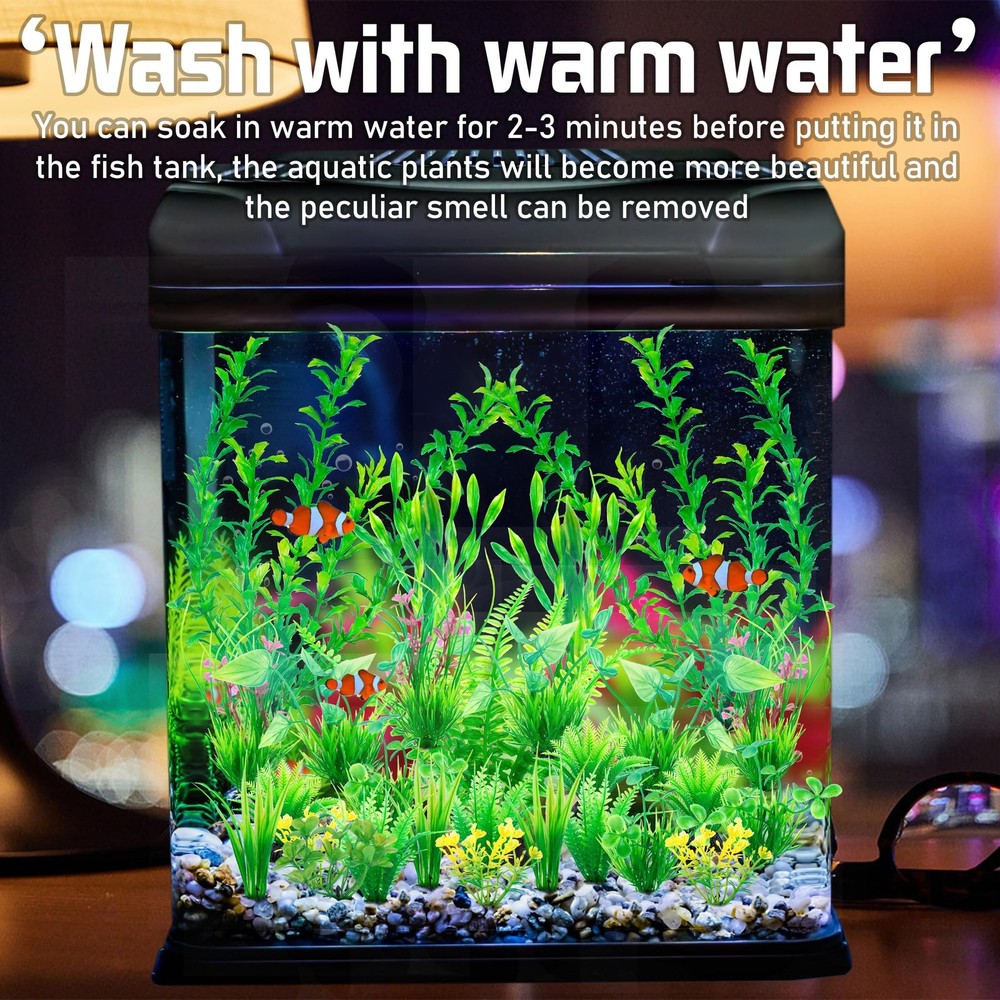 Ameliade Aquarium Artificial Green Plastic Plants Decorations 26 Tall,