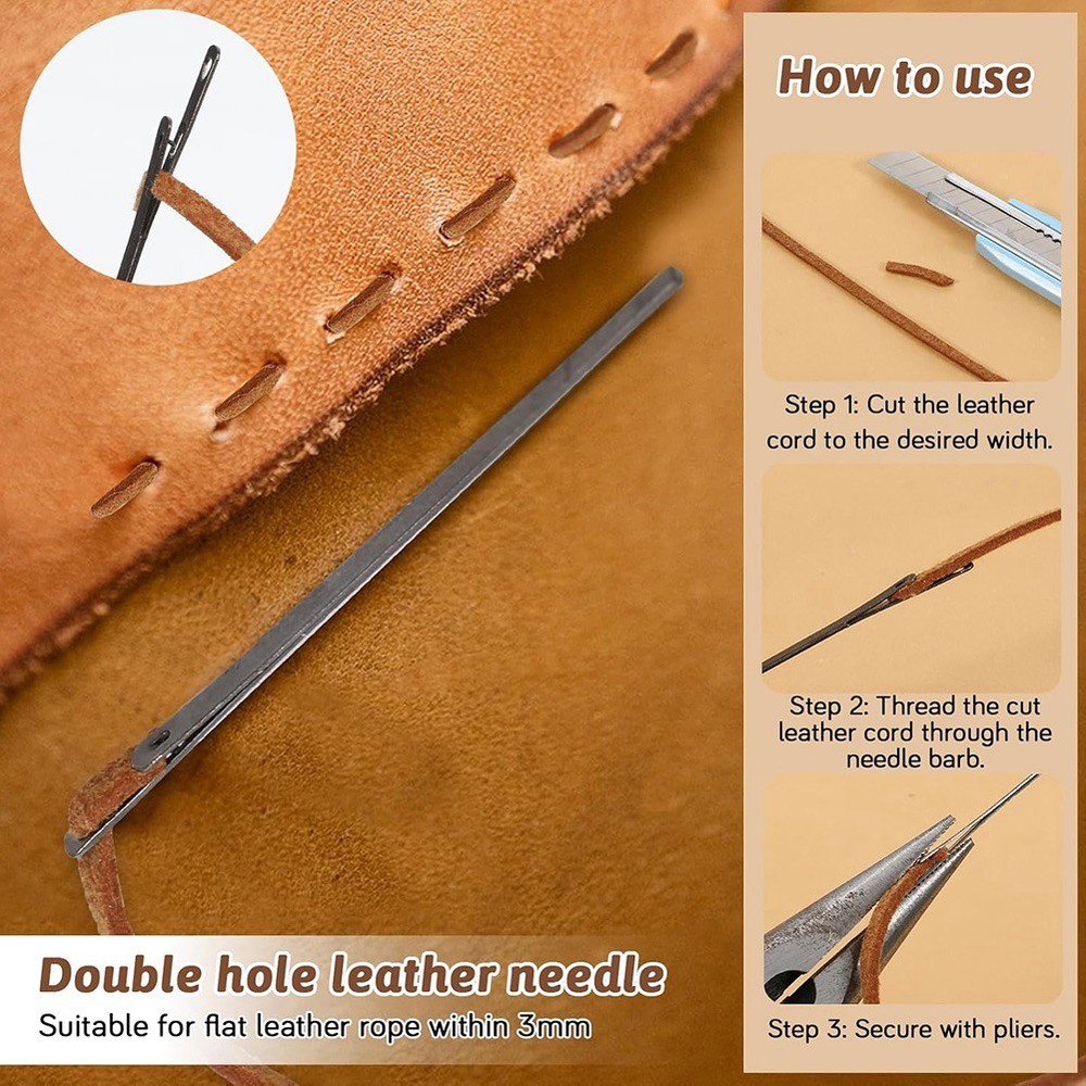 2 Pcs Leather Sewing Needles, Single Hole Iron Lacing Needles for Hand2389